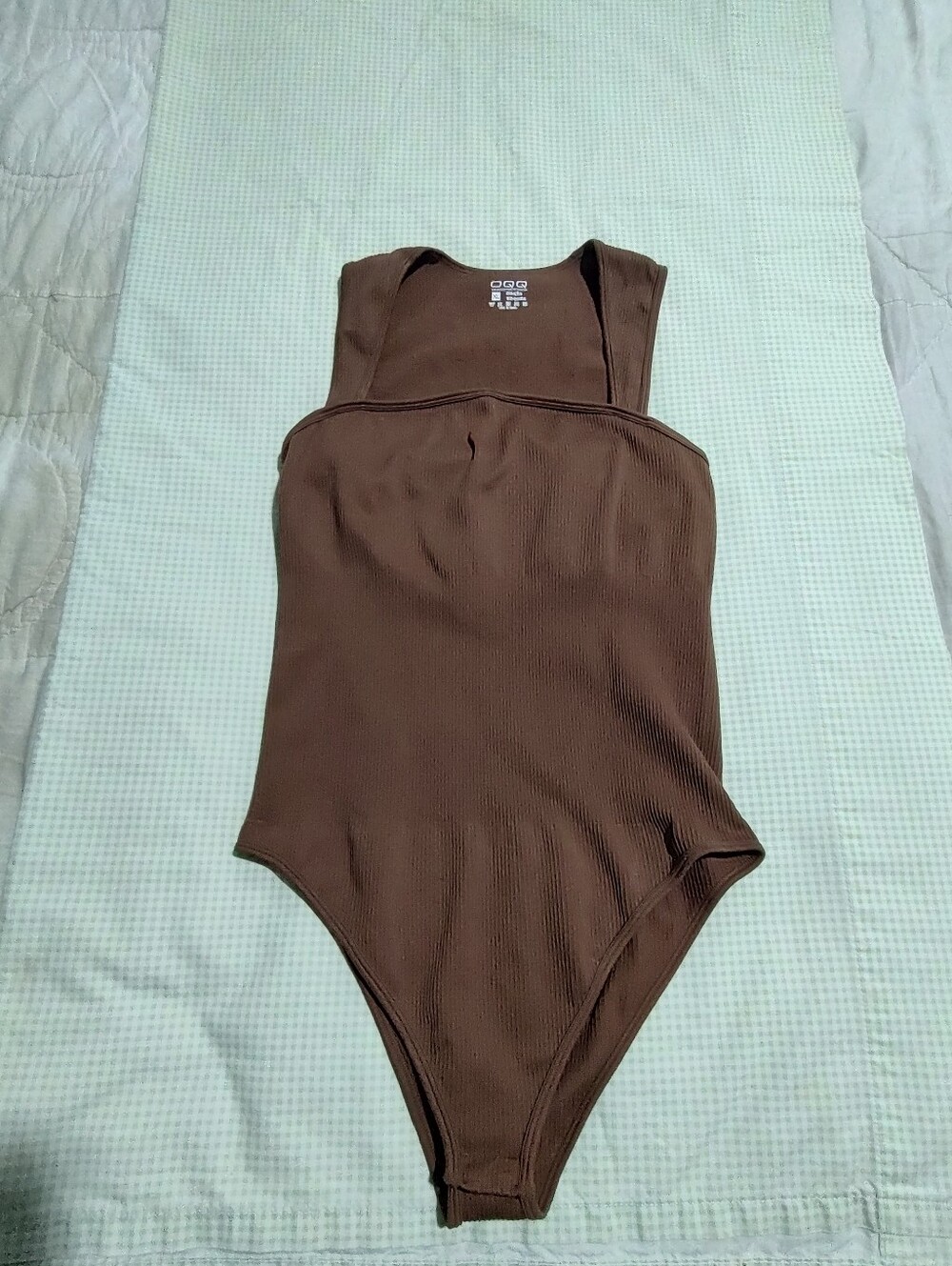 OQQ Brown Ribbed Womens One-Piece Bodysuit XL